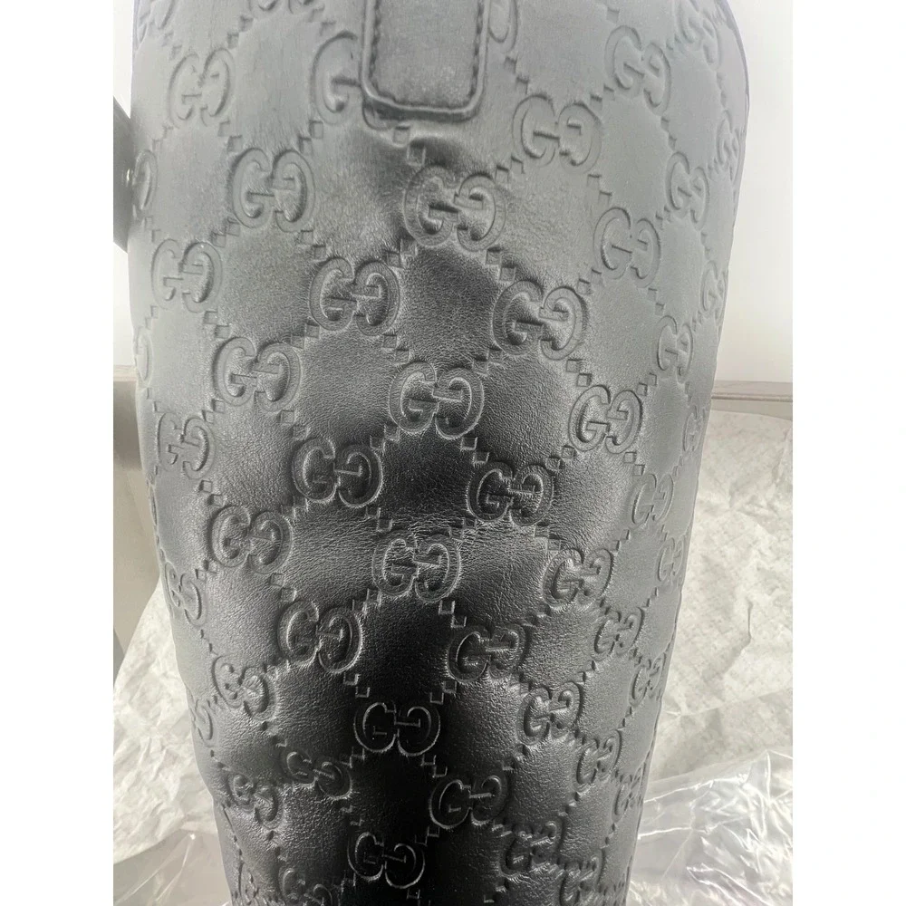 Gucci Black GG Embossed Leather Tall Riding‎ Boots Size 39.5